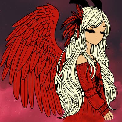 realistic girl with bird wings and some feathers in her hair