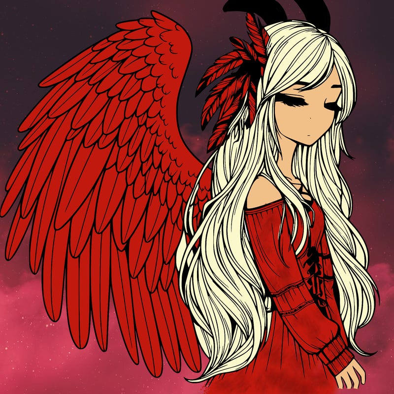 realistic girl with bird wings and some feathers in her hair