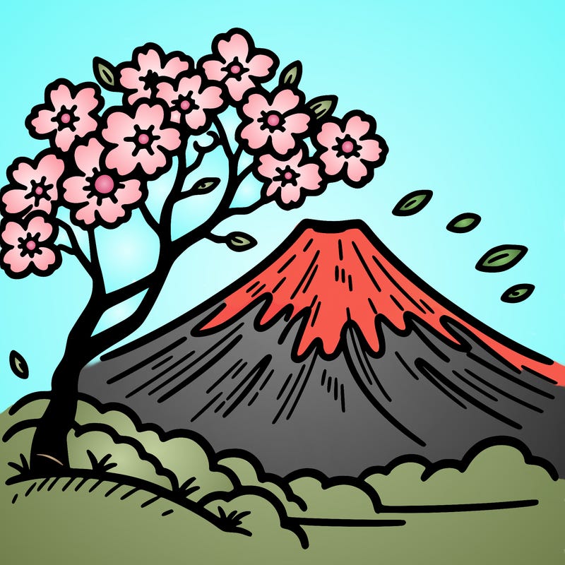 mount fuji with a cherry tree