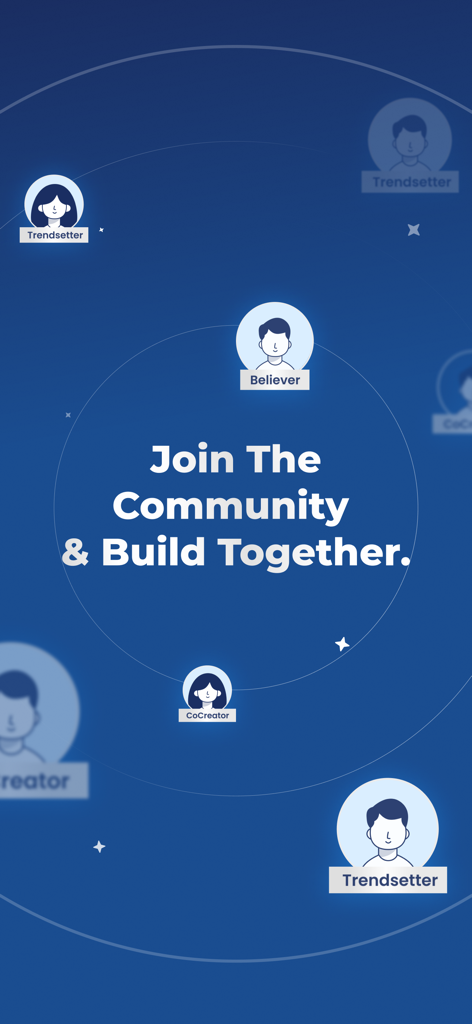 NPS by PensionBox - A digital community interface from the PensionBox app showing user avatars with labels like Trendsetter and Believer around the text Join The Community and Build Together.