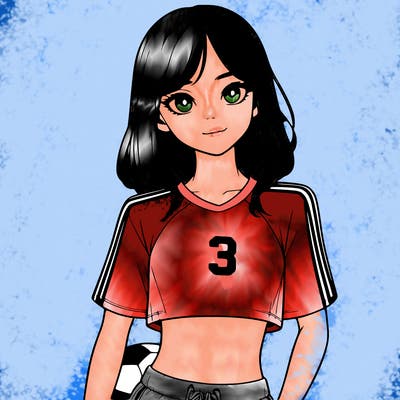 realistic girl wearing soccer jersey