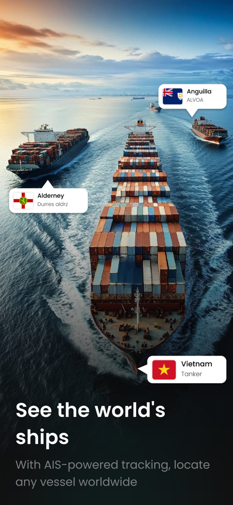 Ship Finder: GPS Ship Tracking - Buques de carga y petroleros en el océano con etiquetas de rastreo digital