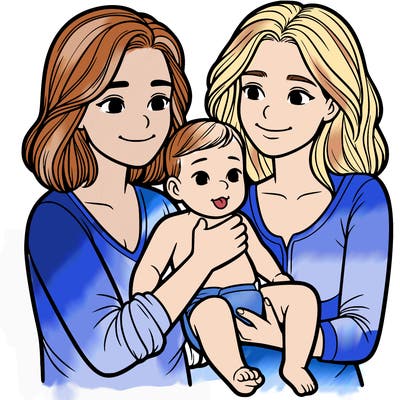 two realistic women holding one baby together