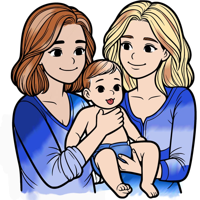 two realistic women holding one baby together