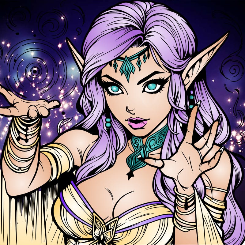 realistic scary beautiful elf sorceress casting spell