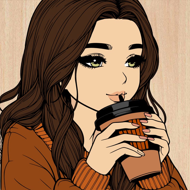 realistic girl drinking coffee