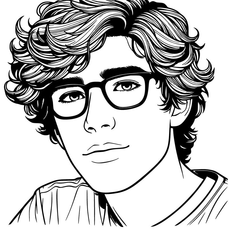 realistic teen boy with glasses  and wavy hair