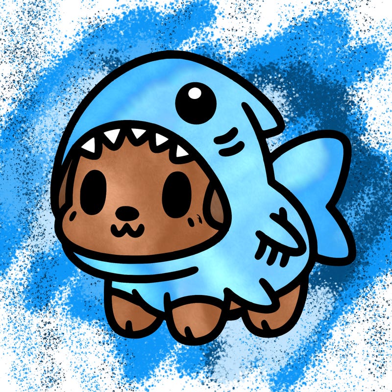 cute dog wearing a shark costume