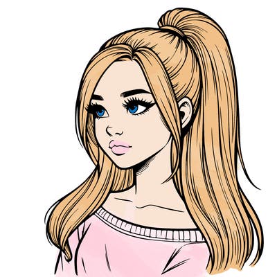 realistic girl with a high ponytail