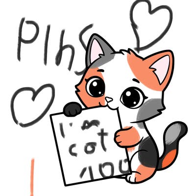 a small cat with a blank sheet of paper in its hand. the cat is sooooooo cute!