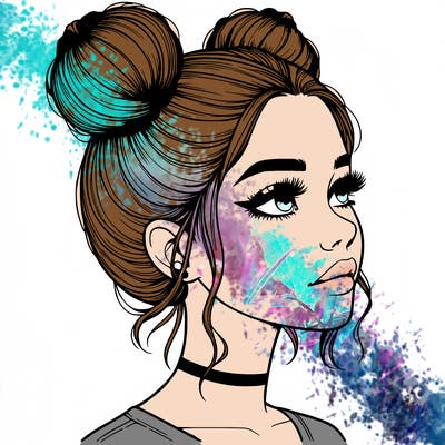 realistic girl with buns on the top of her head