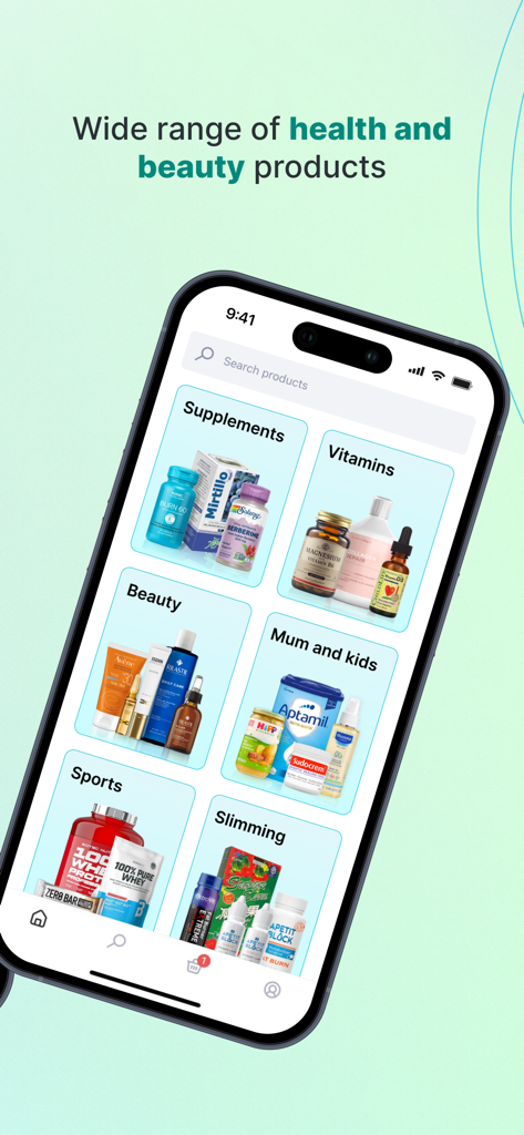 Liki24 — health and beauty - Liki24 app screen showing health and beauty categories like vitamins and supplements