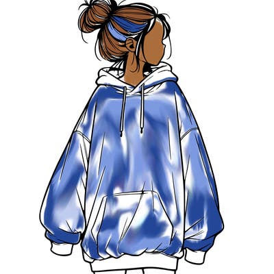 realistic girl with a oversized sweatshirt on and a bun