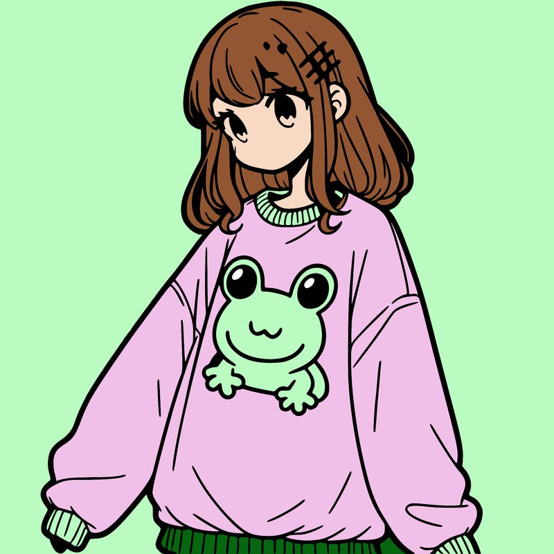 girl wearing frogging sweatshirt