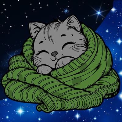 realistic cozy cat in a blanket