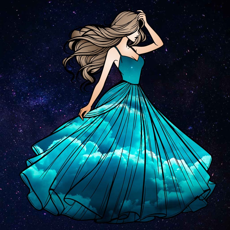 realistic woman with dress flowing in the wind