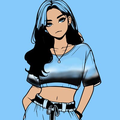 realistic girl witha crop top and baggy pants