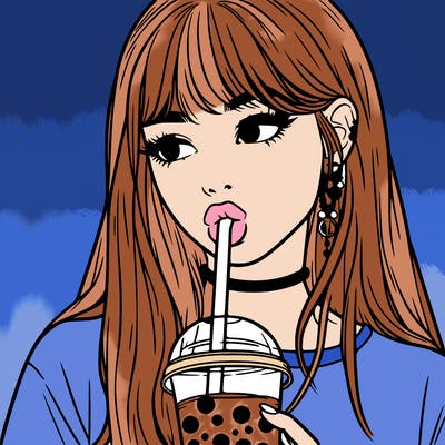 aesthetic realistic girl drinking boba