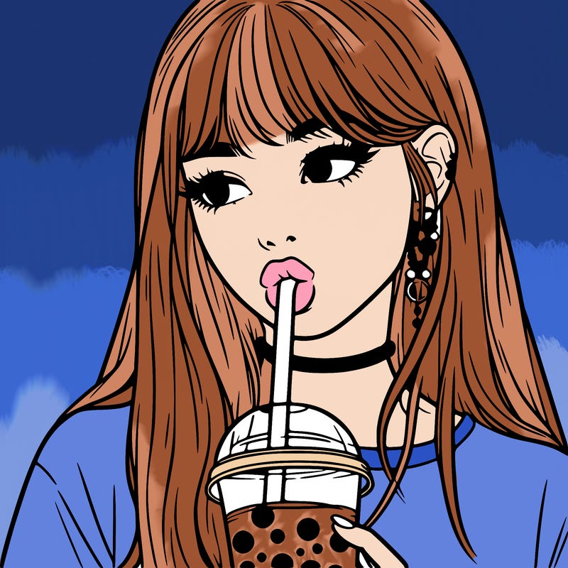 aesthetic realistic girl drinking boba