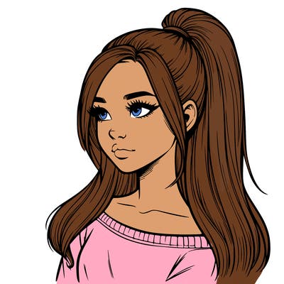 realistic girl with a high ponytail