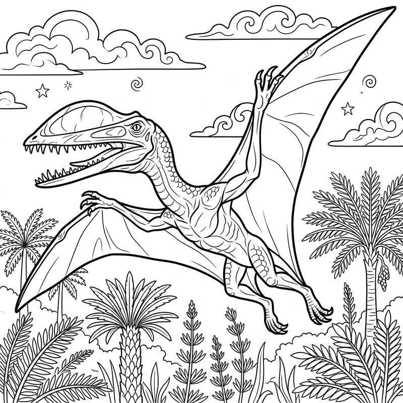 Embark on a journey to the Early Cretaceous with this captivating Anhanguera pterosaur coloring page. Bring this magnificent flying reptile to life with your favorite colors and imaginative flair.
