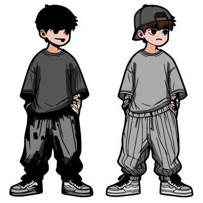 a young teenaged boy in baggy shirt and baggy pants
