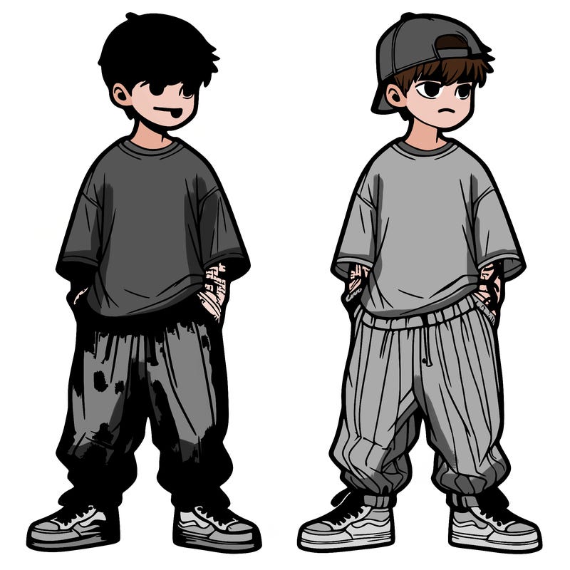 a young teenaged boy in baggy shirt and baggy pants