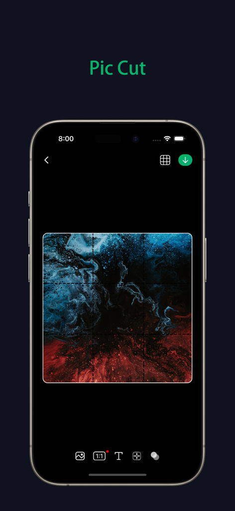 Panostory Pro - Panostory Pro Pic Cut feature dividing a photo into a grid for social media posts