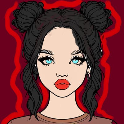 realistic girl with two buns in hair and lips