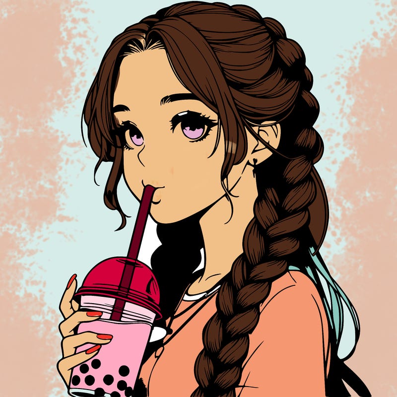 realistic girl with braided hair drinking boba