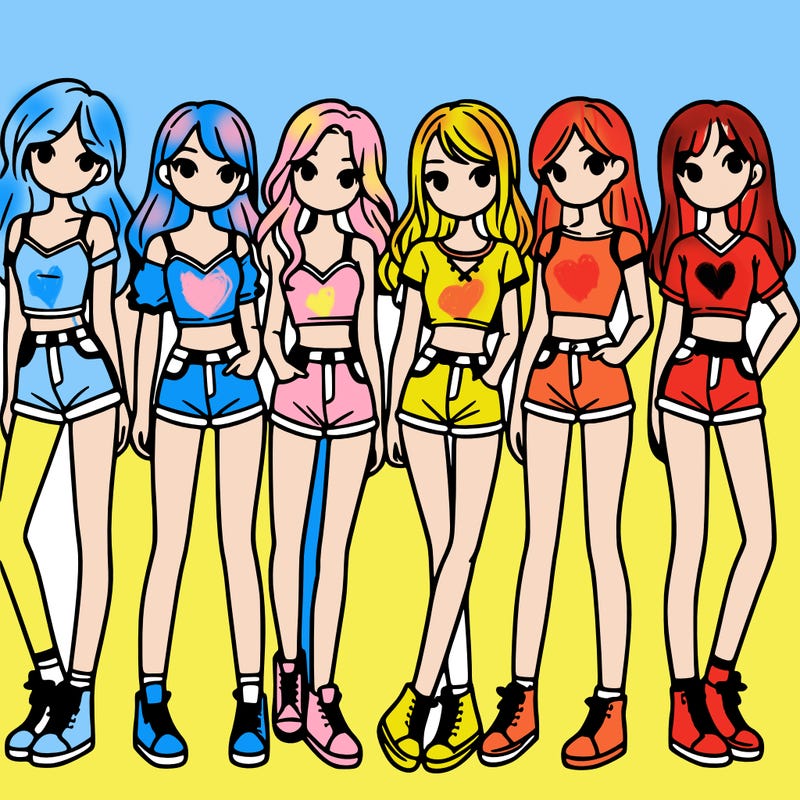 a group of girls wearing crop tops and shorts
