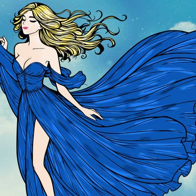 realistic woman in dress flowing the the wind