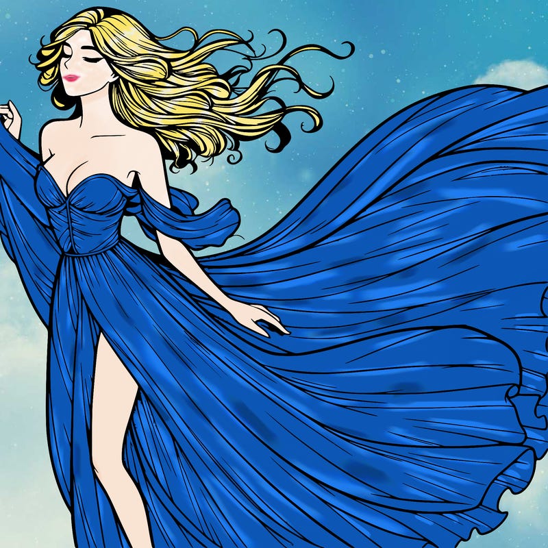 realistic woman in dress flowing the the wind