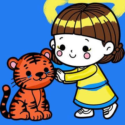 girl who is being nice to tiger