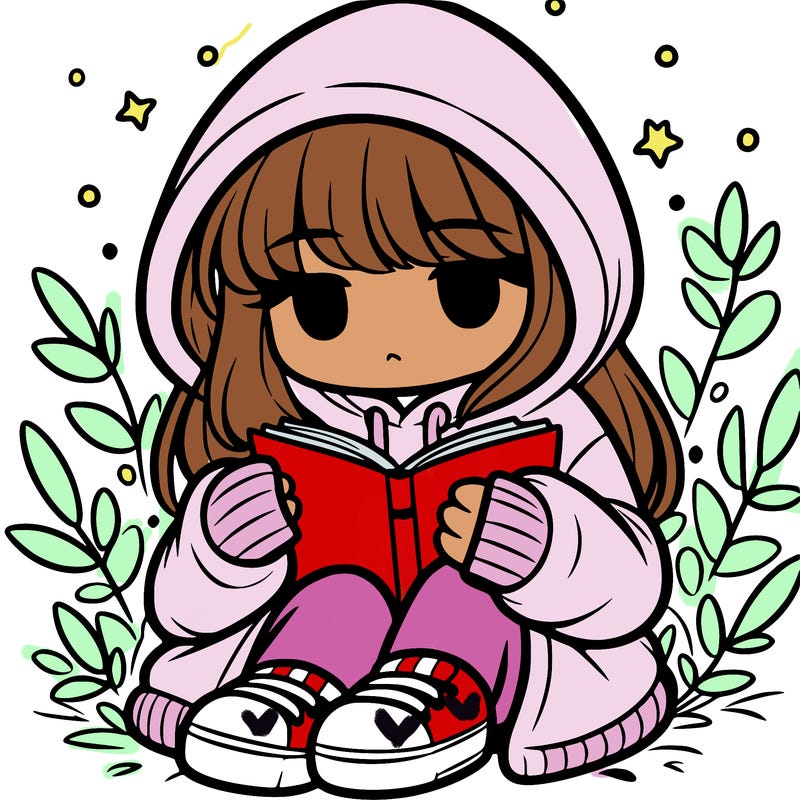 girl in oversized hoodie reading a book