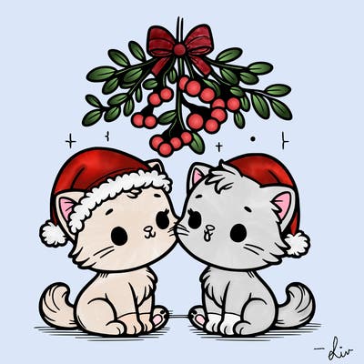 christmas kittens under mistletoe