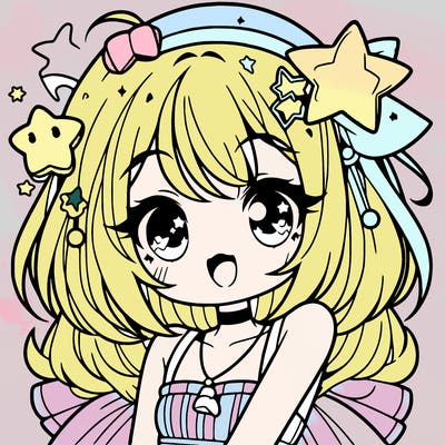 cute anime girl with star accessories