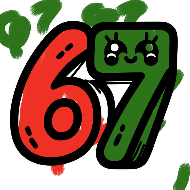 the numbers 67