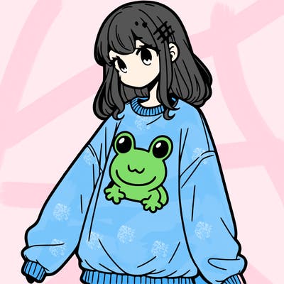 girl wearing frogging sweatshirt