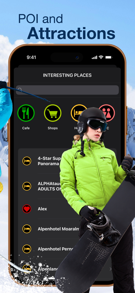 Obertauern - Interface of the Obertauern app showing local attractions and services for skiers.