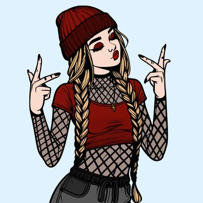 realistic teenage girl with braids and a beanie and crop top doing 🫶🏼