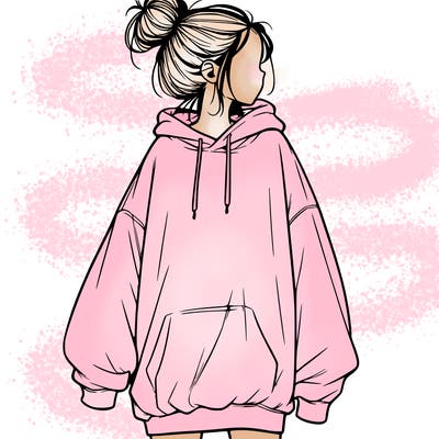 realistic girl with a oversized sweatshirt on and a bun