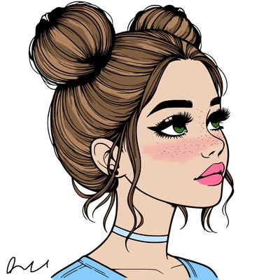 realistic girl with buns on the top of her head