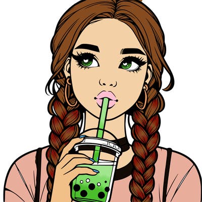 realistic girl with braided hair drinking boba