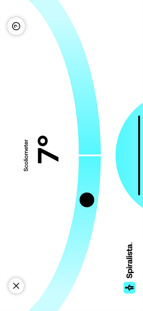 Spiralista - Back & Spine Care - Spiralista app scoliometer interface showing a measurement of 7 degrees to monitor spinal curvature