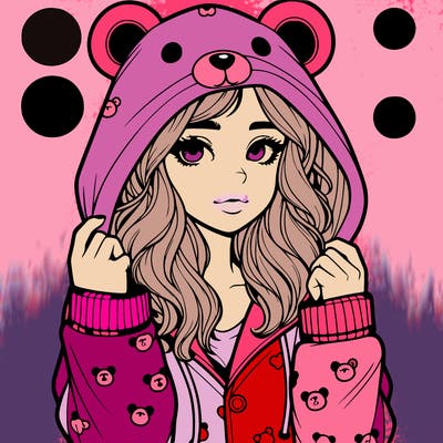 realistic girl in a animal pjs hoodie