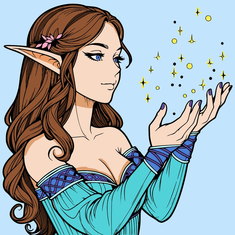 realistic elf girl doing magic