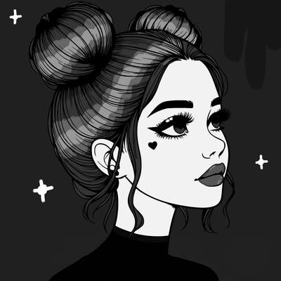realistic girl with buns on the top of her head