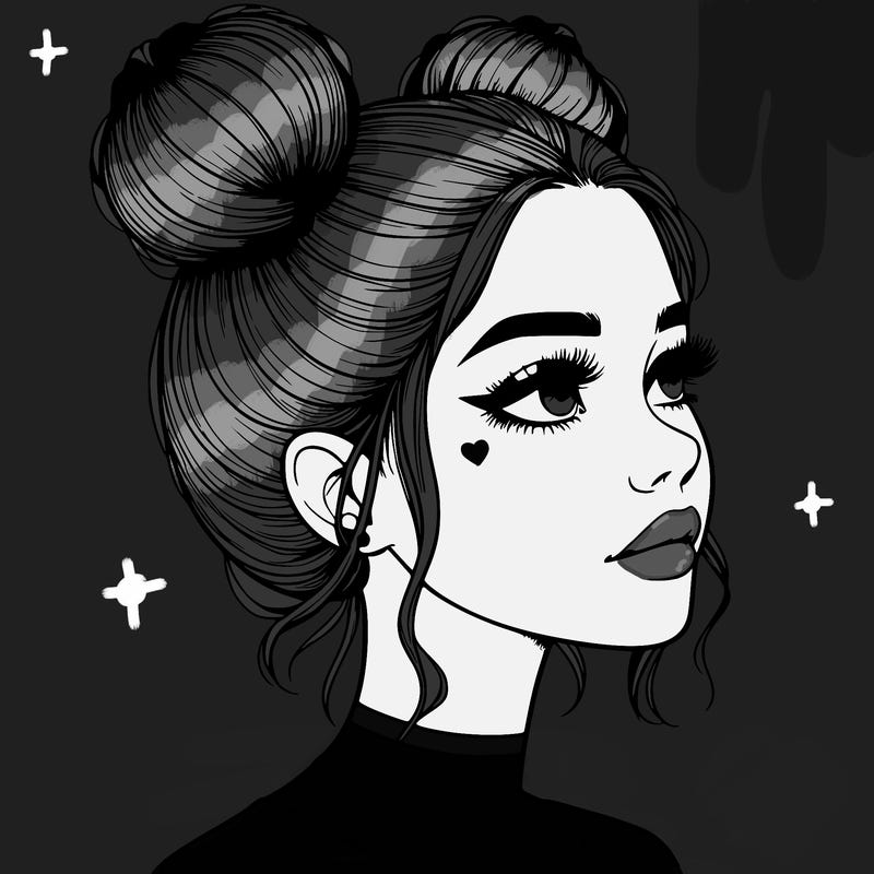 realistic girl with buns on the top of her head