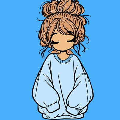 girl with baggy sweatshirt and messy bun